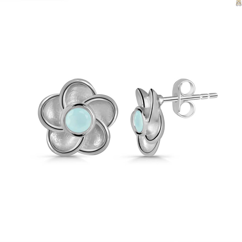 Blue Chalcedony Stud Earring