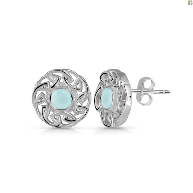 Blue Chalcedony Stud Earring