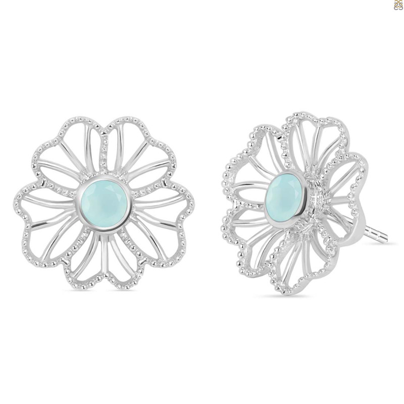Blue Chalcedony Stud Earring