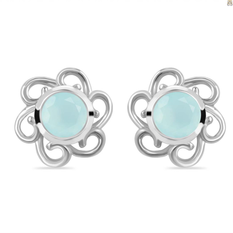Blue Chalcedony Stud Earring BLX-RDE-7.