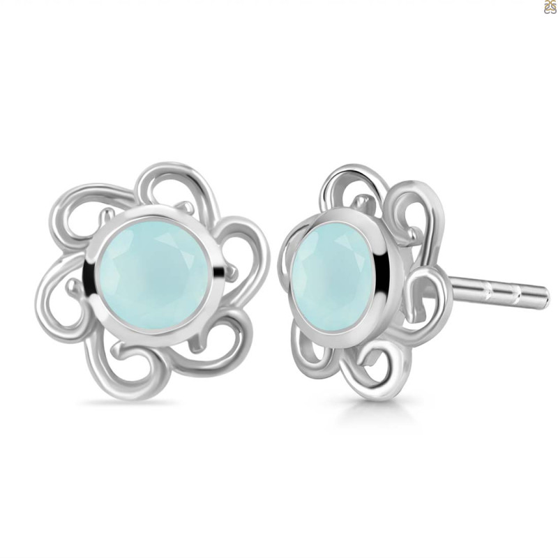 Blue Chalcedony Stud Earring