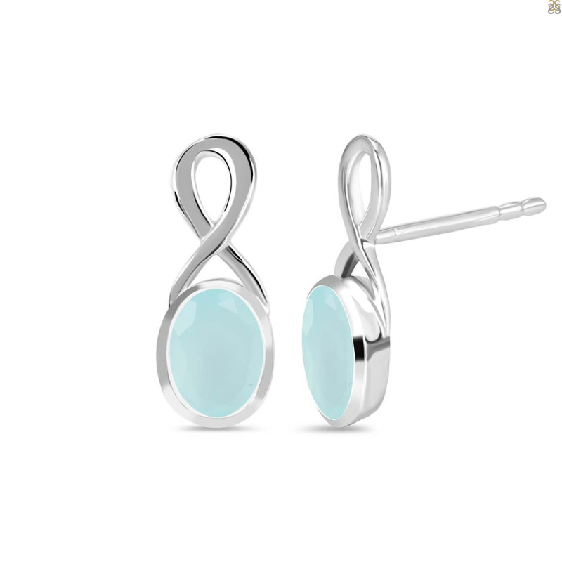 Blue Chalcedony Stud Earring