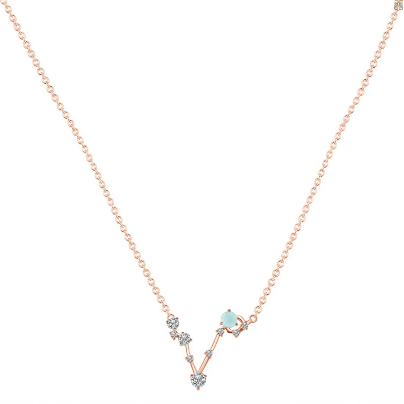Pisces Zodiac Star Constellation Blue Chalcedony & White Topaz Necklace BLX-RDN-387.