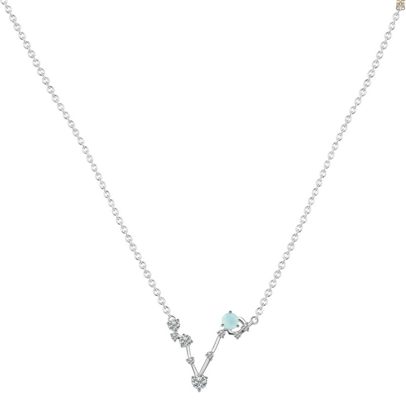 Pisces Zodiac Star Constellation Blue Chalcedony & White Topaz Necklace BLX-RDN-387.