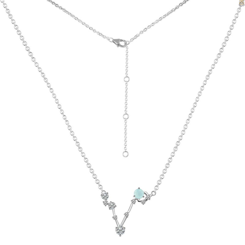 Pisces Zodiac Star Constellation Blue Chalcedony & White Topaz Necklace