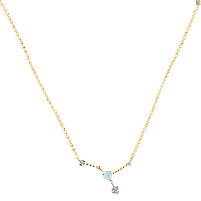 cancer Zodiac Star Constellation Blue Chalcedony & White Topaz Necklace BLX-RDN-486.