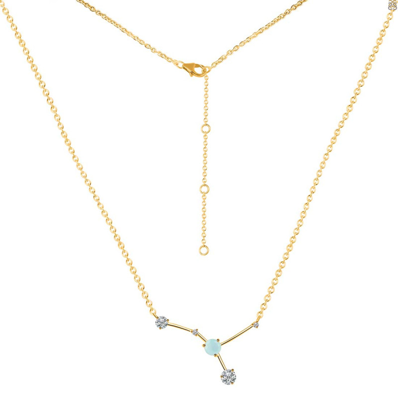 cancer Zodiac Star Constellation Blue Chalcedony & White Topaz Necklace BLX-RDN-486.