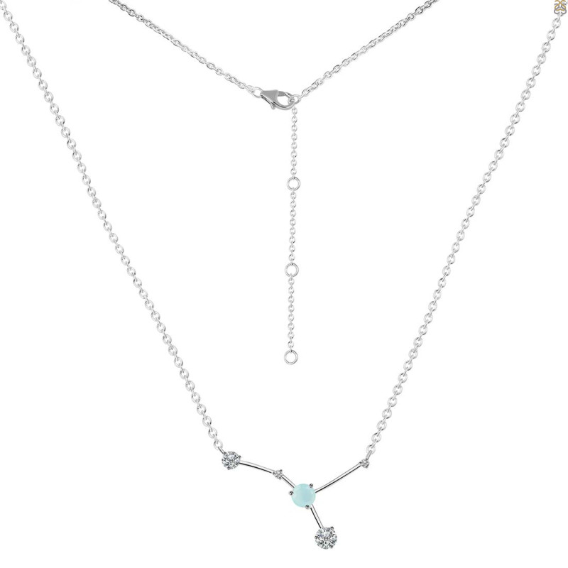 cancer Zodiac Star Constellation Blue Chalcedony & White Topaz Necklace