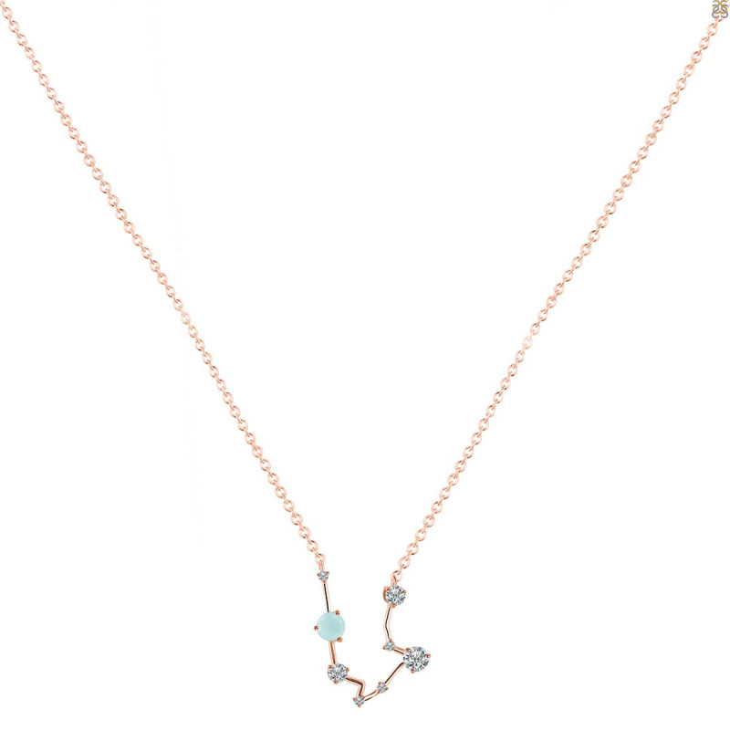 Aquarius Zodiac Star Constellation Blue Chalcedony & White Topaz Necklace BLX-RDN-487.