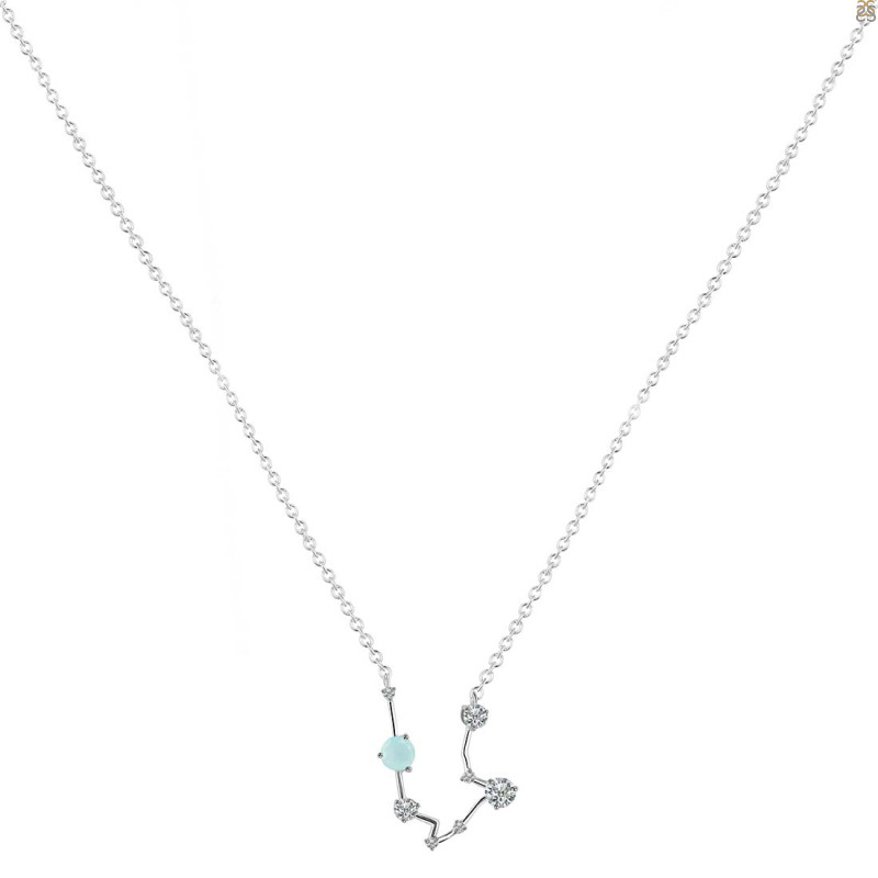 Aquarius Zodiac Star Constellation Blue Chalcedony & White Topaz Necklace BLX-RDN-487.