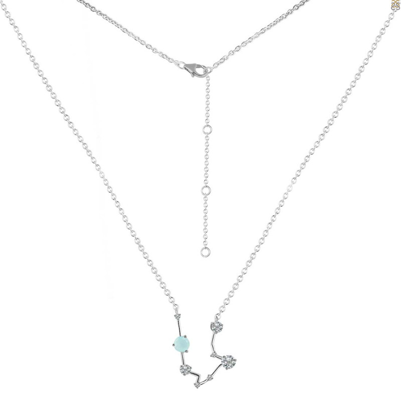 Aquarius Zodiac Star Constellation Blue Chalcedony & White Topaz Necklace