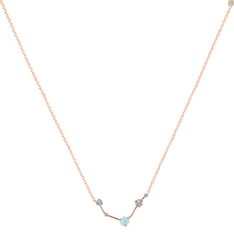 Aries Zodiac Star Constellation Blue Chalcedony & White Topaz Necklace BLX-RDN-488.
