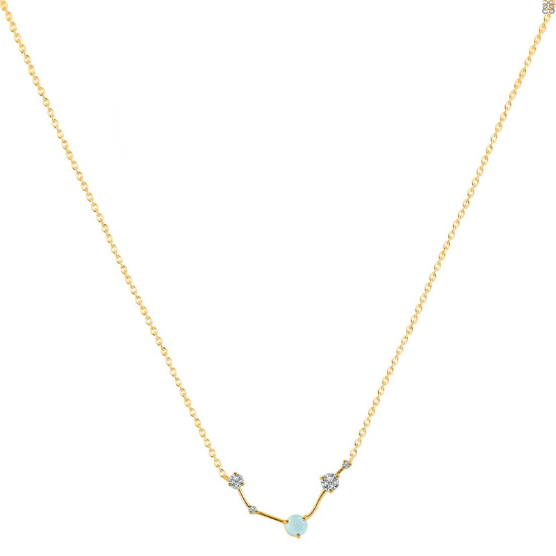 Aries Zodiac Star Constellation Blue Chalcedony & White Topaz Necklace BLX-RDN-488.