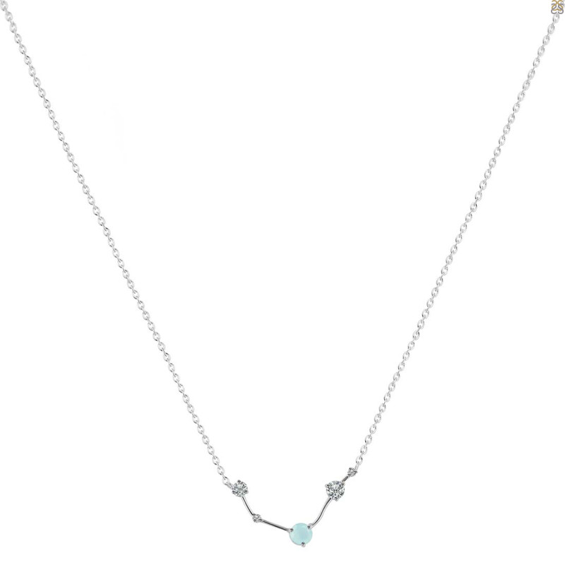 Aries Zodiac Star Constellation Blue Chalcedony & White Topaz Necklace BLX-RDN-488.