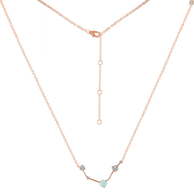 Aries Zodiac Star Constellation Blue Chalcedony & White Topaz Necklace BLX-RDN-488.