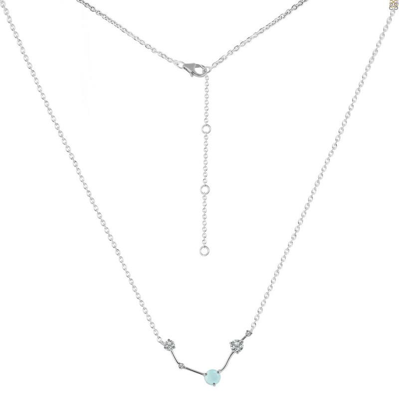 Aries Zodiac Star Constellation Blue Chalcedony & White Topaz Necklace