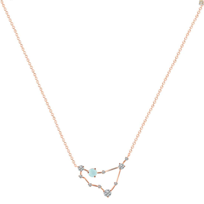 Capricorn Zodiac Star Constellation Blue Chalcedony & White Topaz Necklace BLX-RDN-489.