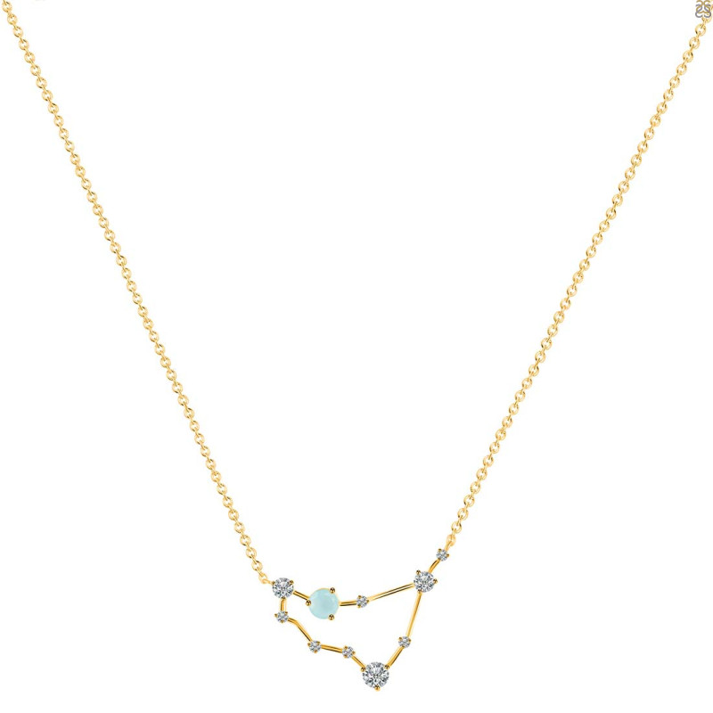 Capricorn Zodiac Star Constellation Blue Chalcedony & White Topaz Necklace BLX-RDN-489.