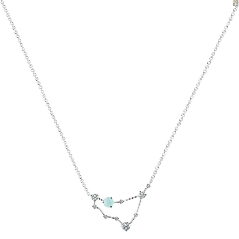 Capricorn Zodiac Star Constellation Blue Chalcedony & White Topaz Necklace BLX-RDN-489.