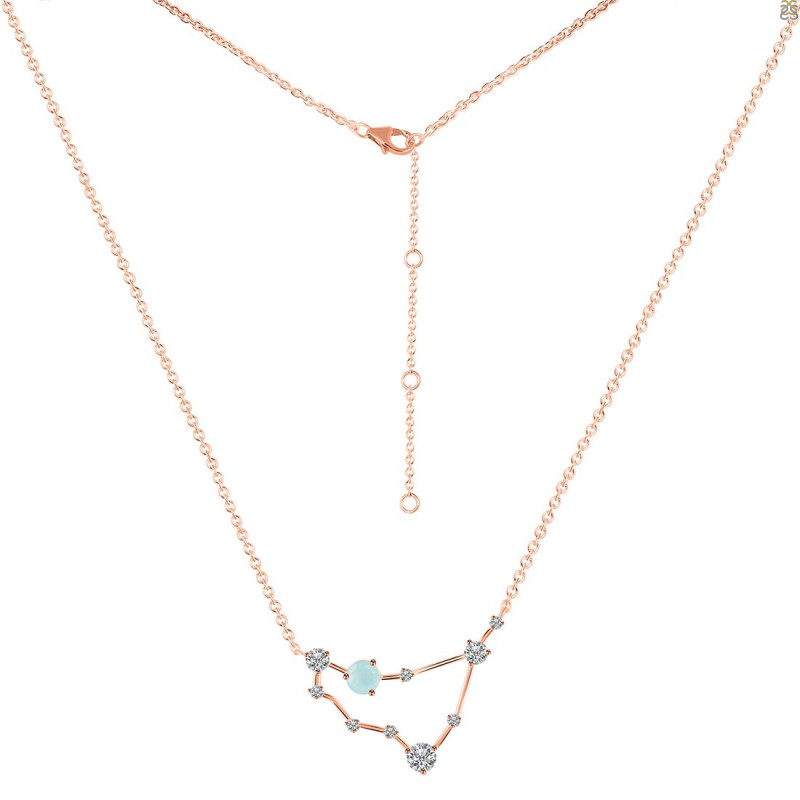 Capricorn Zodiac Star Constellation Blue Chalcedony & White Topaz Necklace BLX-RDN-489.