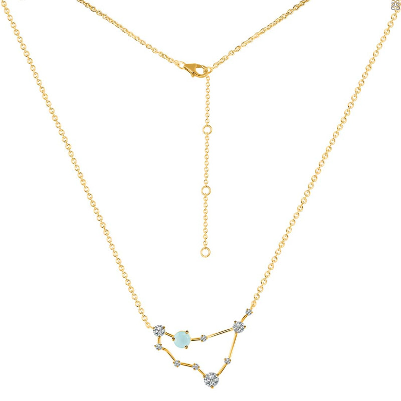 Capricorn Zodiac Star Constellation Blue Chalcedony & White Topaz Necklace BLX-RDN-489.
