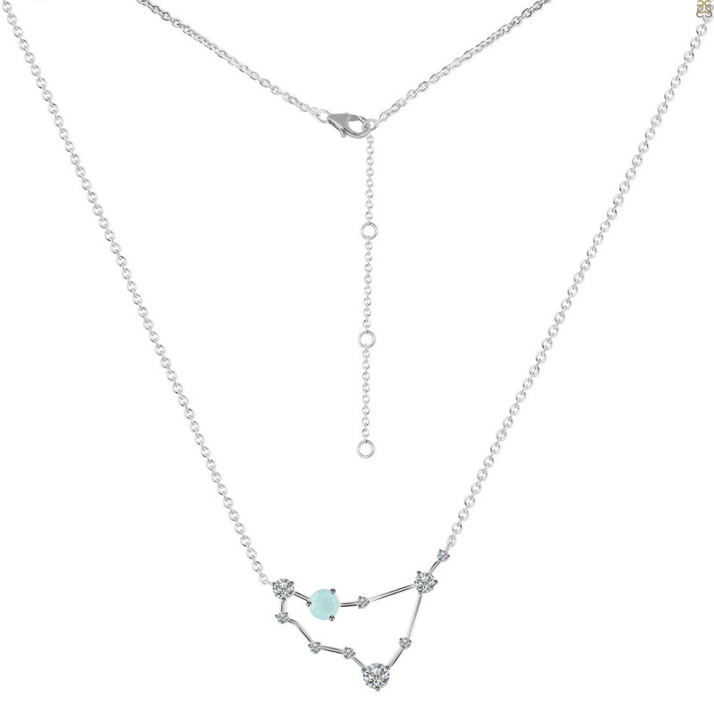 Capricorn Zodiac Star Constellation Blue Chalcedony & White Topaz Necklace