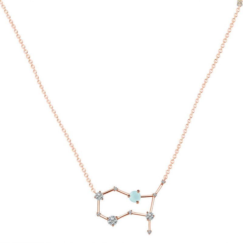 Gemini Zodiac Star Constellation Blue Chalcedony & White Topaz Necklace BLX-RDN-490.