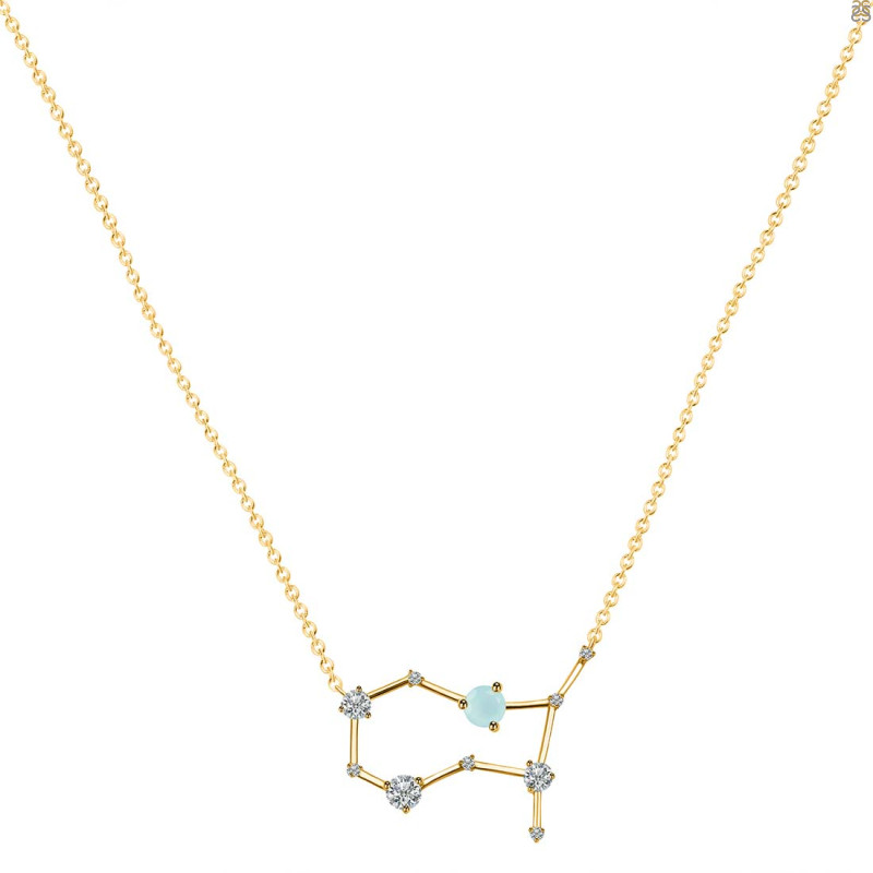 Gemini Zodiac Star Constellation Blue Chalcedony & White Topaz Necklace BLX-RDN-490.