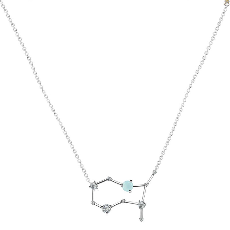 Gemini Zodiac Star Constellation Blue Chalcedony & White Topaz Necklace BLX-RDN-490.