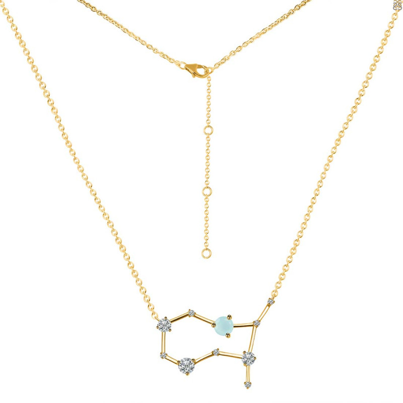 Gemini Zodiac Star Constellation Blue Chalcedony & White Topaz Necklace BLX-RDN-490.
