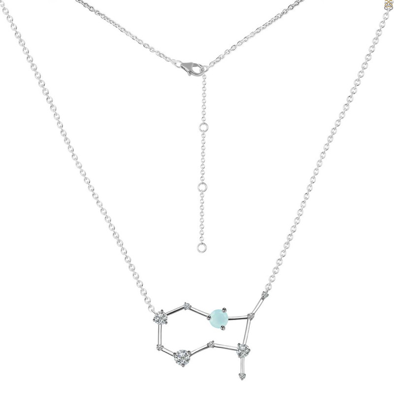 Gemini Zodiac Star Constellation Blue Chalcedony & White Topaz Necklace