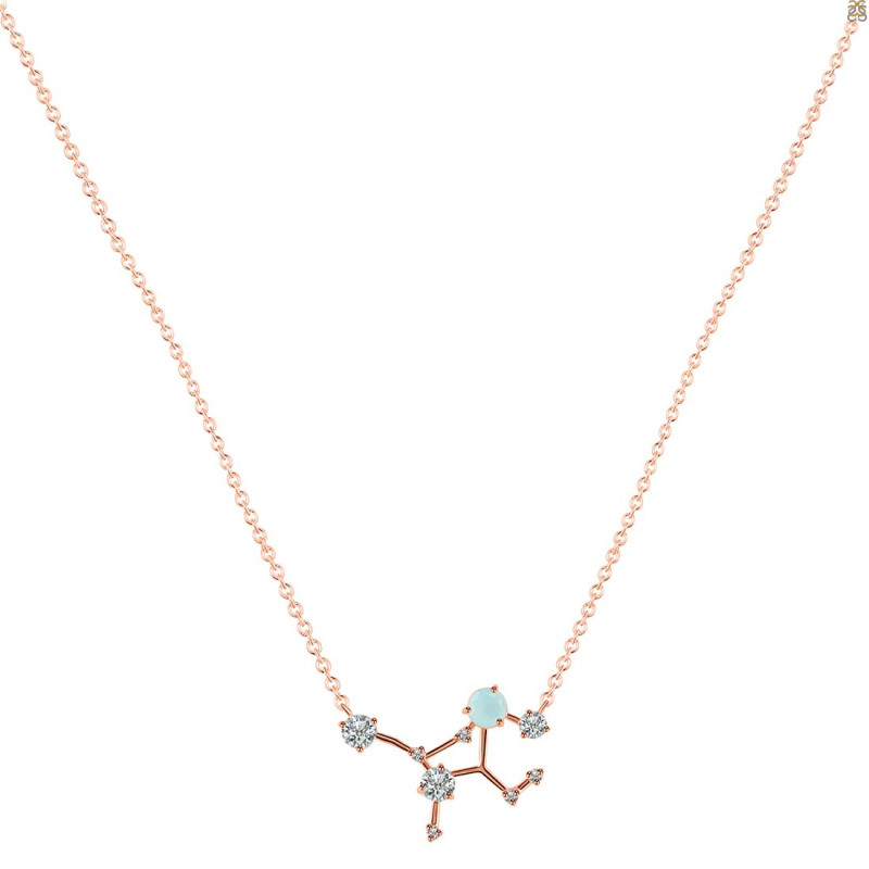 Virgo Zodiac Star Constellation Blue Chalcedony & White Topaz Necklace BLX-RDN-491.