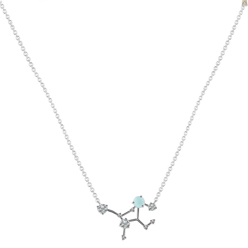Virgo Zodiac Star Constellation Blue Chalcedony & White Topaz Necklace BLX-RDN-491.