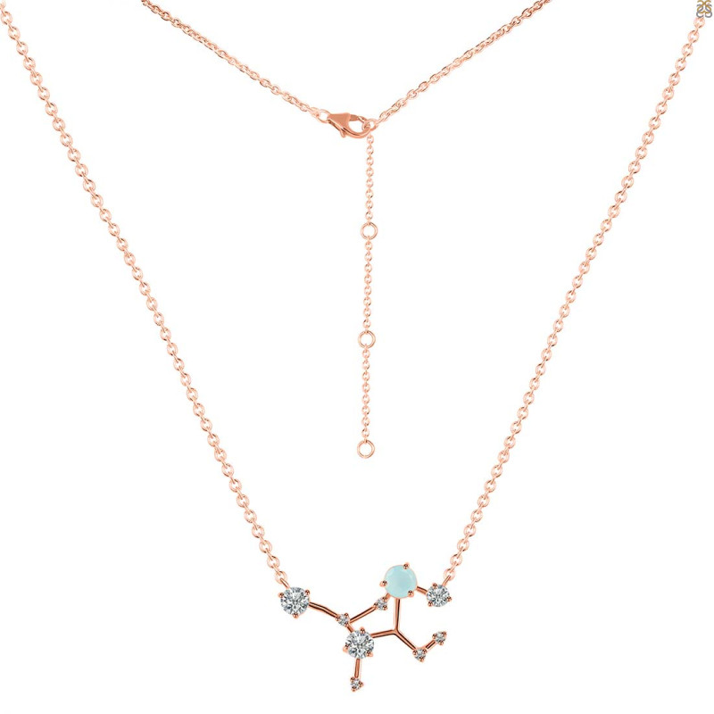Virgo Zodiac Star Constellation Blue Chalcedony & White Topaz Necklace BLX-RDN-491.