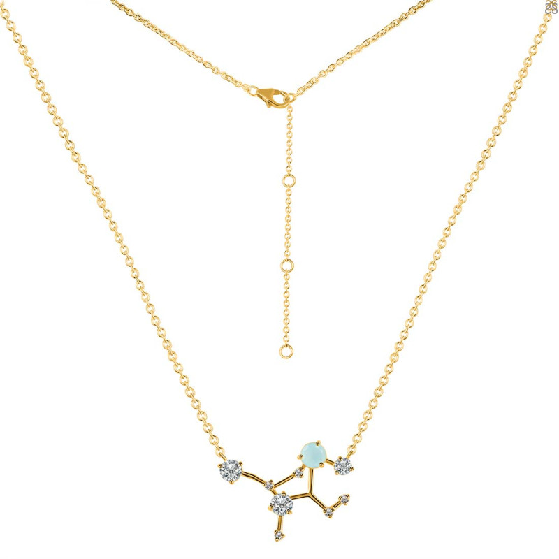 Virgo Zodiac Star Constellation Blue Chalcedony & White Topaz Necklace BLX-RDN-491.