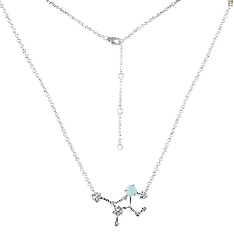 Virgo Zodiac Star Constellation Blue Chalcedony & White Topaz Necklace