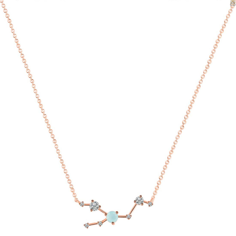 Taurus Zodiac Star Constellation Blue Chalcedony & White Topaz Necklace BLX-RDN-492.