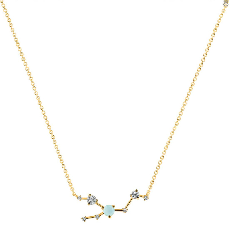 Taurus Zodiac Star Constellation Blue Chalcedony & White Topaz Necklace BLX-RDN-492.