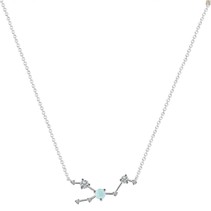 Taurus Zodiac Star Constellation Blue Chalcedony & White Topaz Necklace BLX-RDN-492.