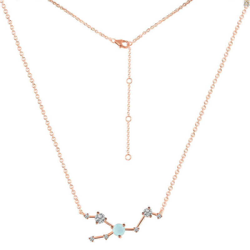 Taurus Zodiac Star Constellation Blue Chalcedony & White Topaz Necklace BLX-RDN-492.