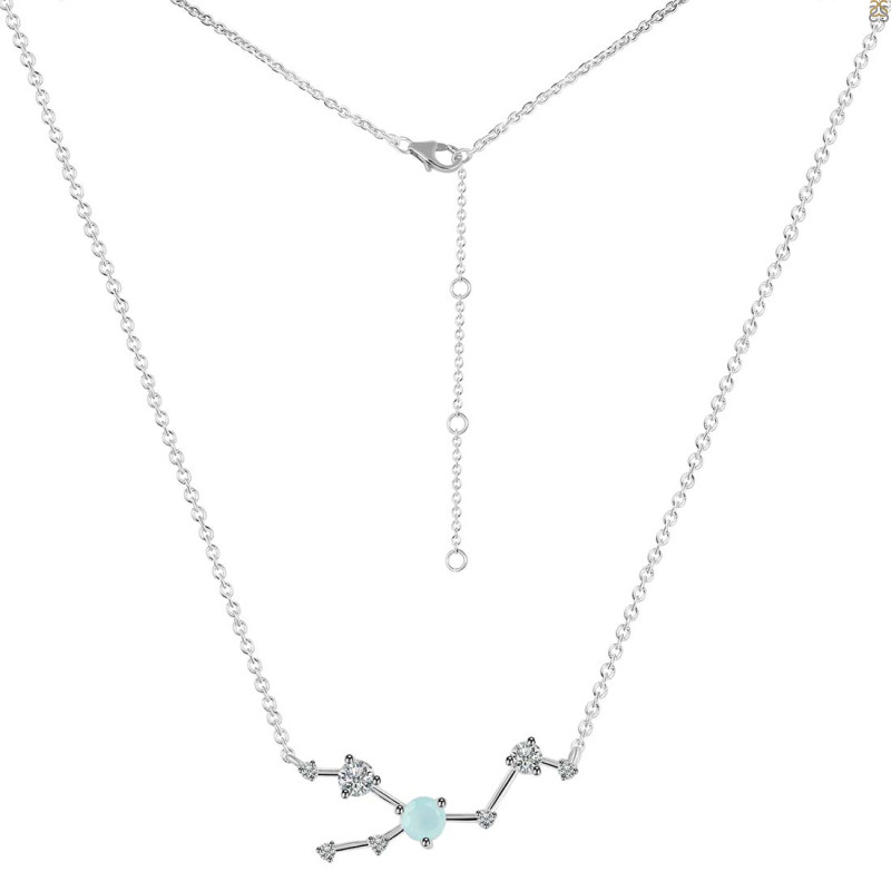 Taurus Zodiac Star Constellation Blue Chalcedony & White Topaz Necklace