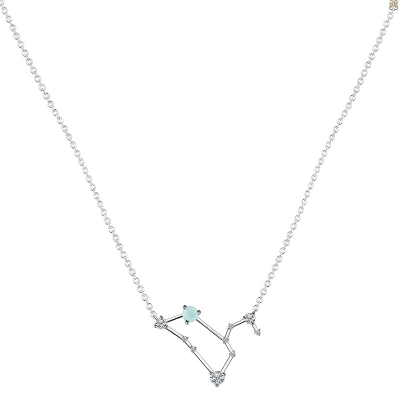 Leo Zodiac Star Constellation Blue Chalcedony & White Topaz Necklace BLX-RDN-493.
