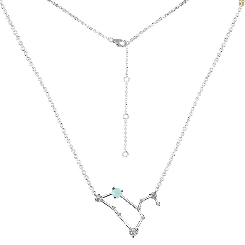 Leo Zodiac Star Constellation Blue Chalcedony & White Topaz Necklace