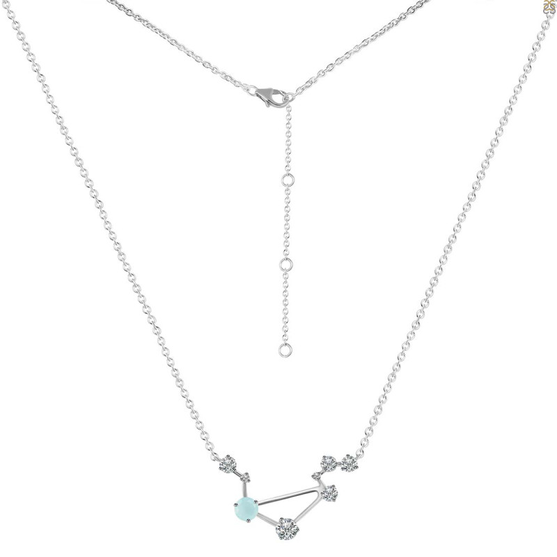 Libra Zodiac Star Constellation Blue Chalcedony & White Topaz Necklace