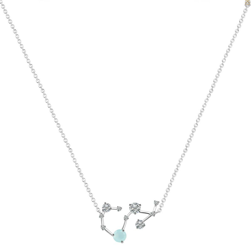 Scorpio Zodiac Star Constellation Blue Chalcedony & White Topaz Necklace BLX-RDN-495.