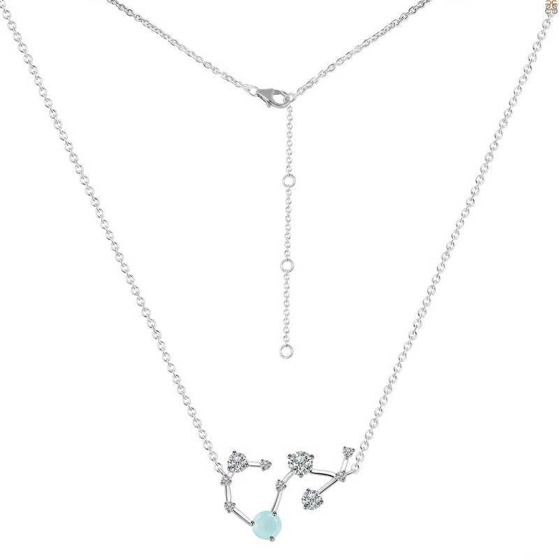 Scorpio Zodiac Star Constellation Blue Chalcedony & White Topaz Necklace
