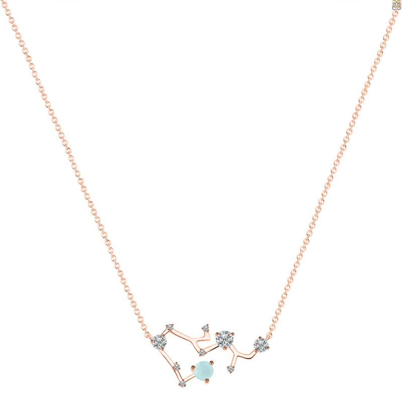 Sagittarius Zodiac Star Constellation Blue Chalcedony & White Topaz Necklace BLX-RDN-496.