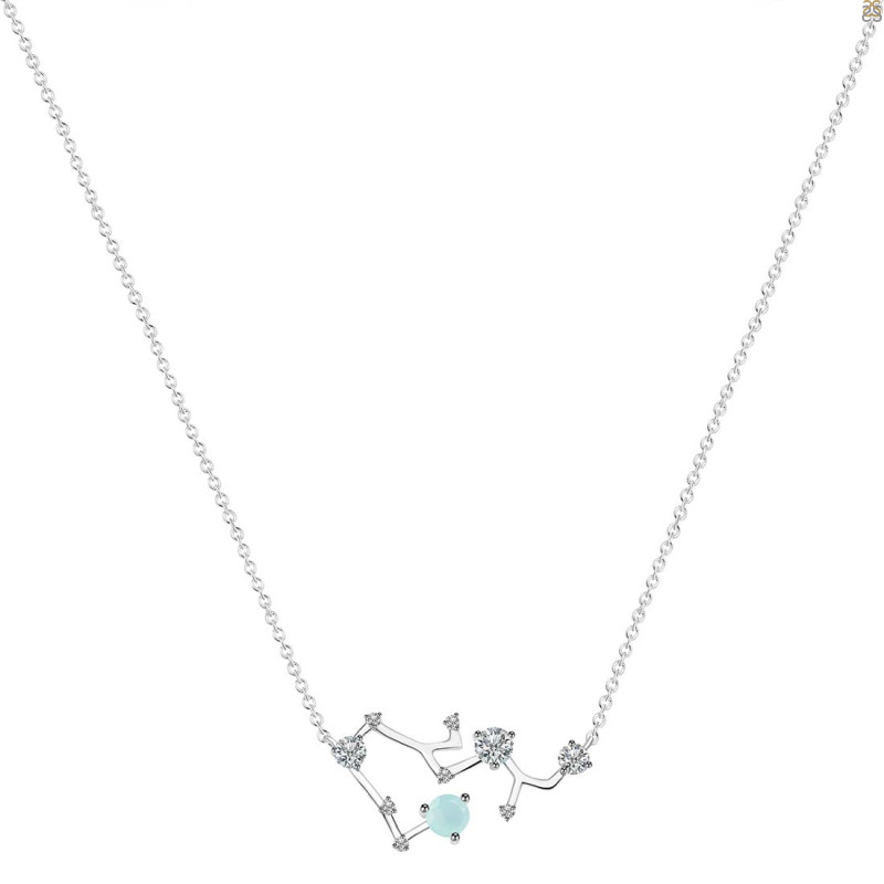 Sagittarius Zodiac Star Constellation Blue Chalcedony & White Topaz Necklace BLX-RDN-496.
