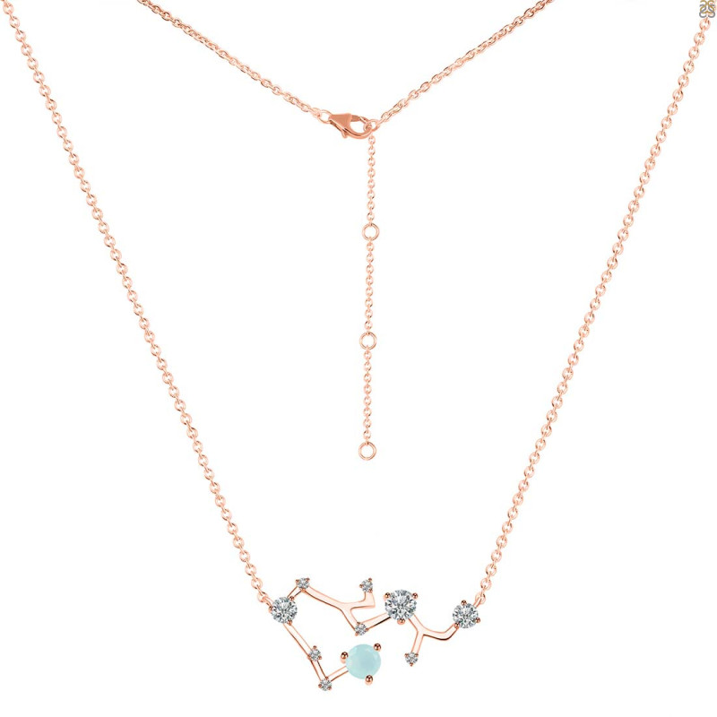 Sagittarius Zodiac Star Constellation Blue Chalcedony & White Topaz Necklace BLX-RDN-496.