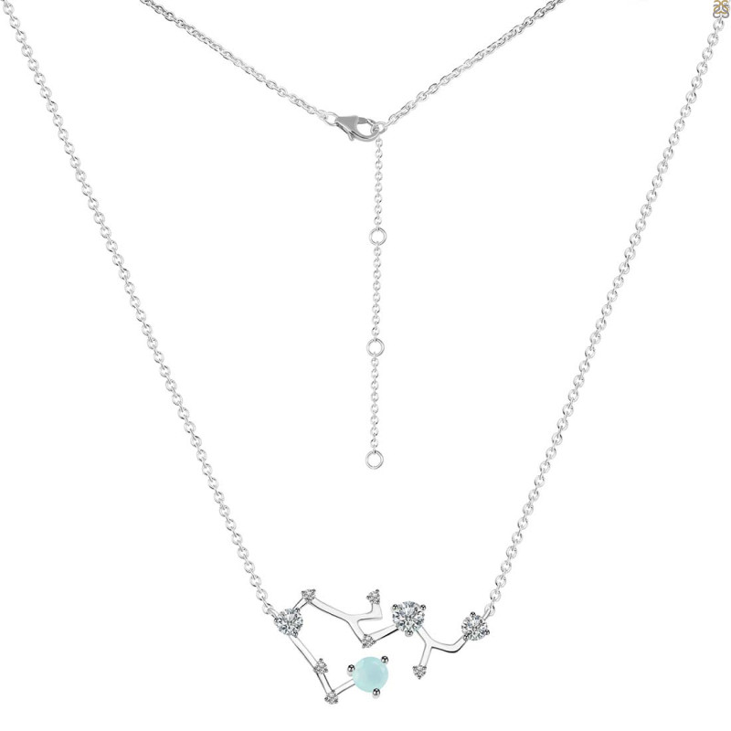Sagittarius Zodiac Star Constellation Blue Chalcedony & White Topaz Necklace